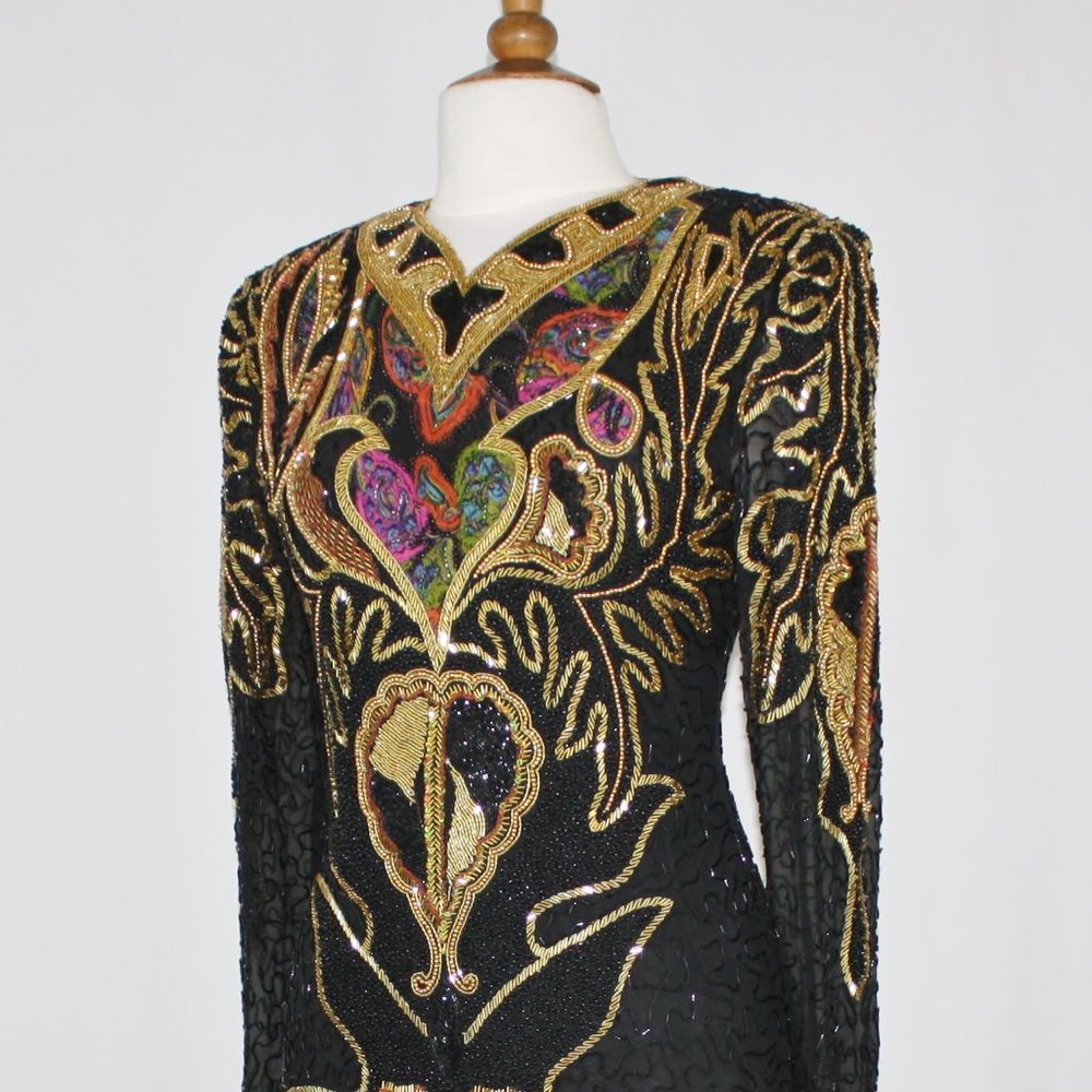 JASDEE VintageDress Length45" Inch HandWork Bead & Sequins On Silk Style 3015